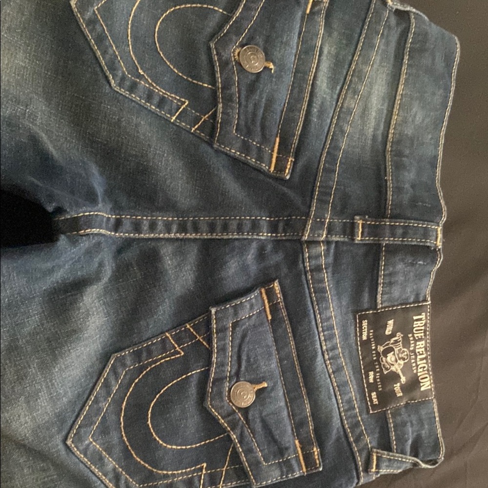 True Religion Blue Relaxed Jeans with Signature Stitching